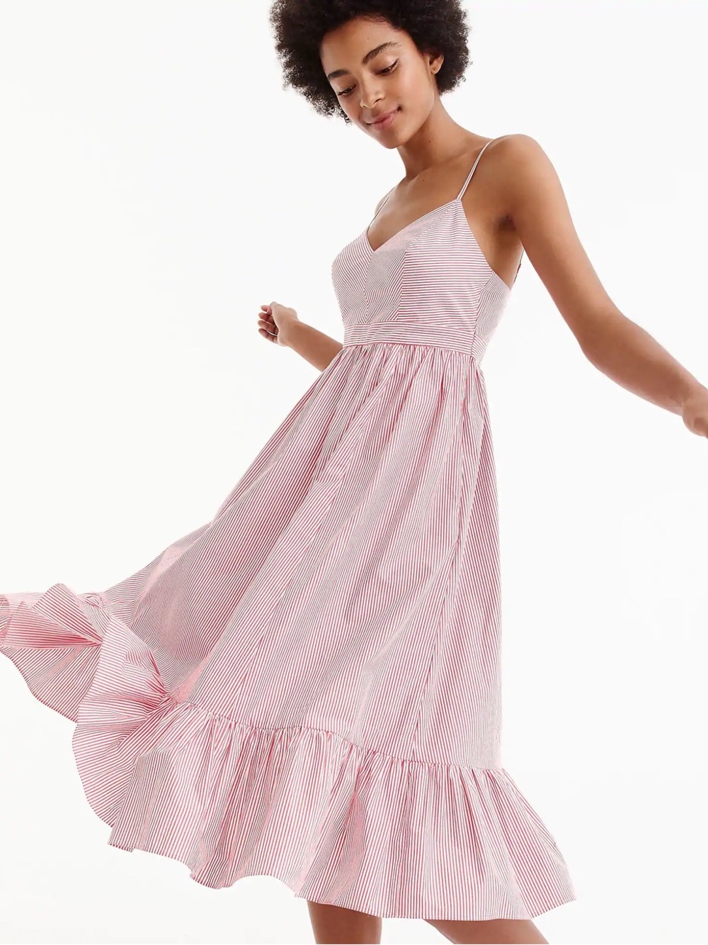 J. Crew Pink Striped Spaghetti-Strap Midi Dress
